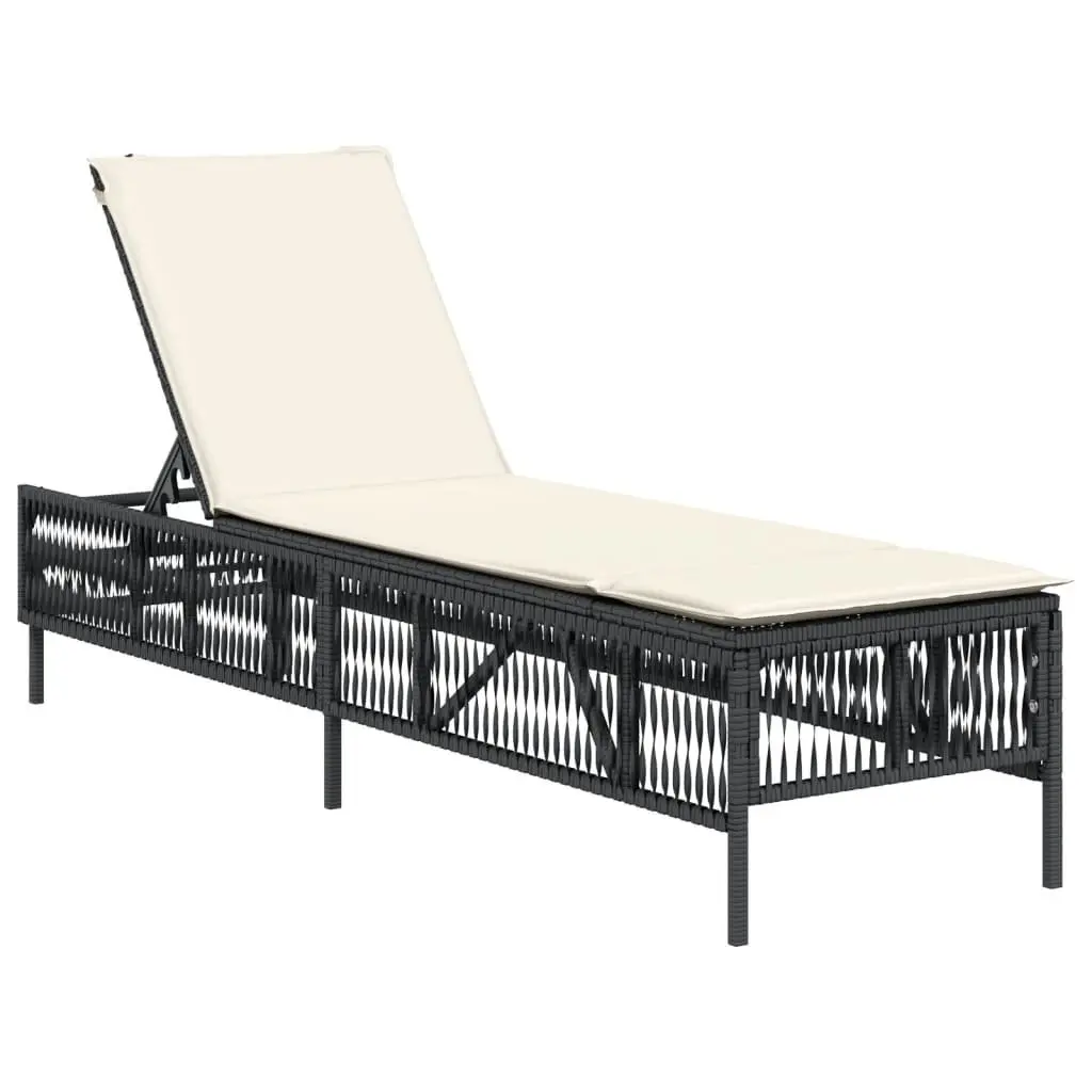 Sun Lounger Adjustable Backrest Outdoor Chair with Cushion Black