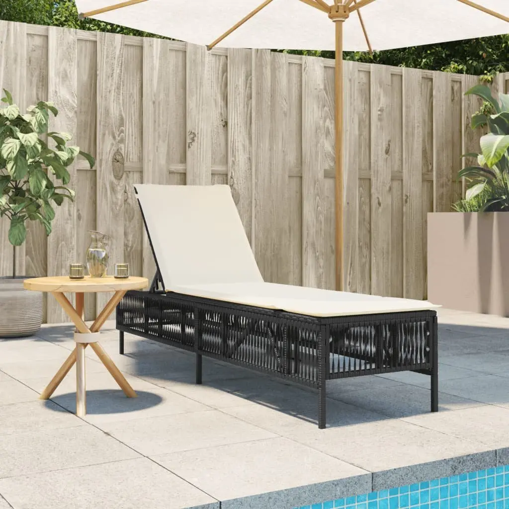 Sun Lounger Adjustable Backrest Outdoor Chair with Cushion Black