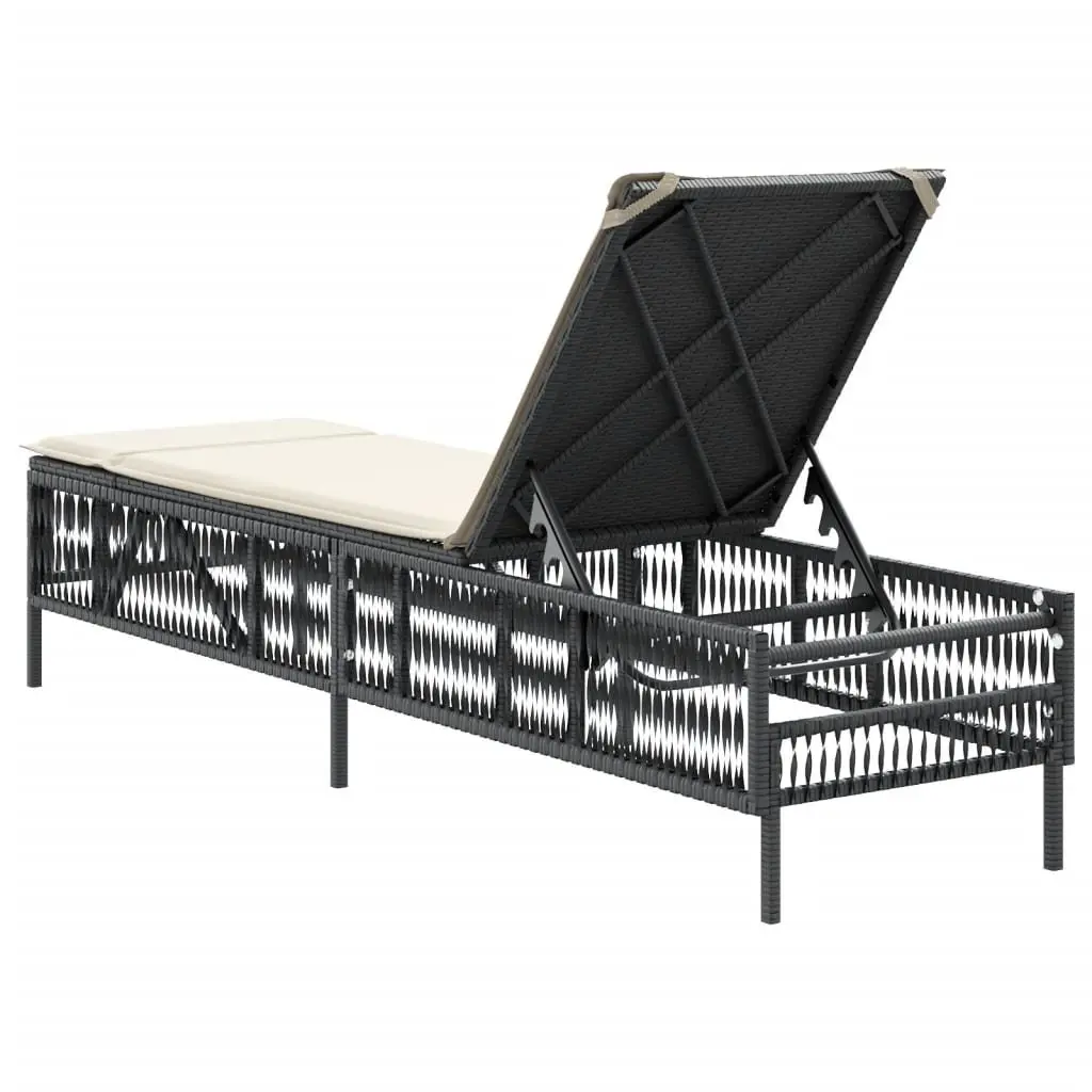 Sun Lounger Adjustable Backrest Outdoor Chair with Cushion Black