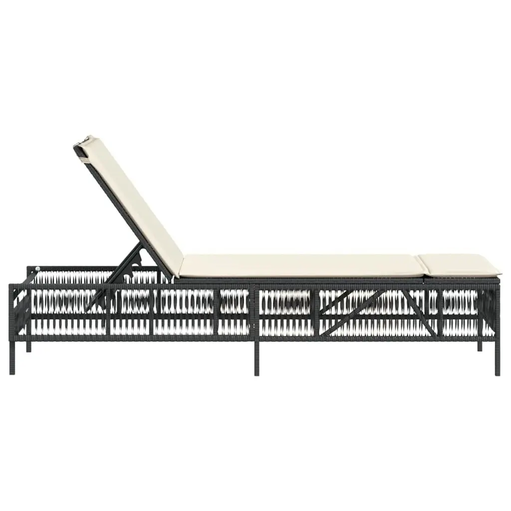 Sun Lounger Adjustable Backrest Outdoor Chair with Cushion Black
