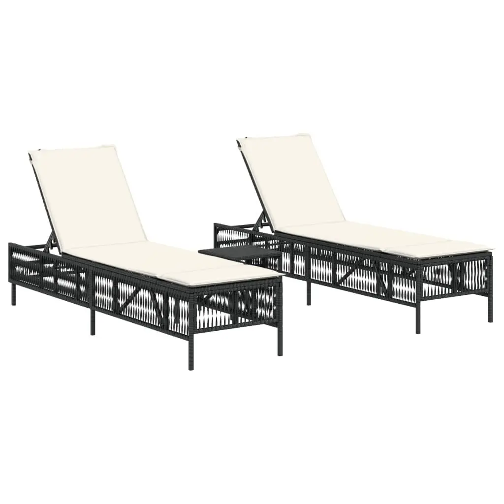 Sun Loungers 2 pcs with Table Black Outdoor Garden Furniture Adjustable Backrest