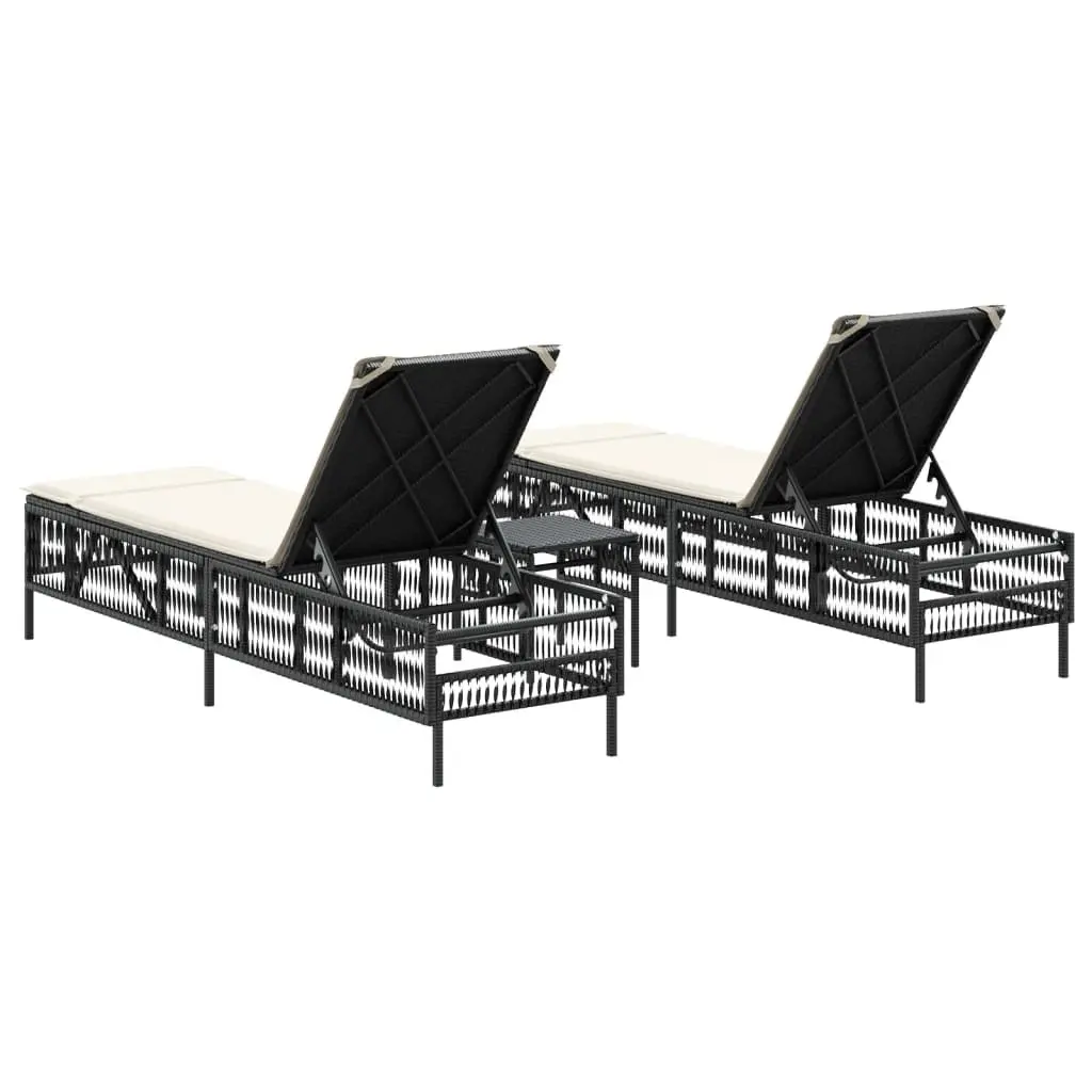 Sun Loungers 2 pcs with Table Black Outdoor Garden Furniture Adjustable Backrest