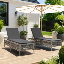 Comfortable Grey Sun Loungers with Table - 2 pcs