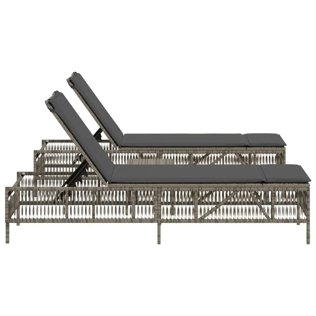 Sun Loungers Set 2 pcs Grey Outdoor Garden Furniture with Table Adjustable