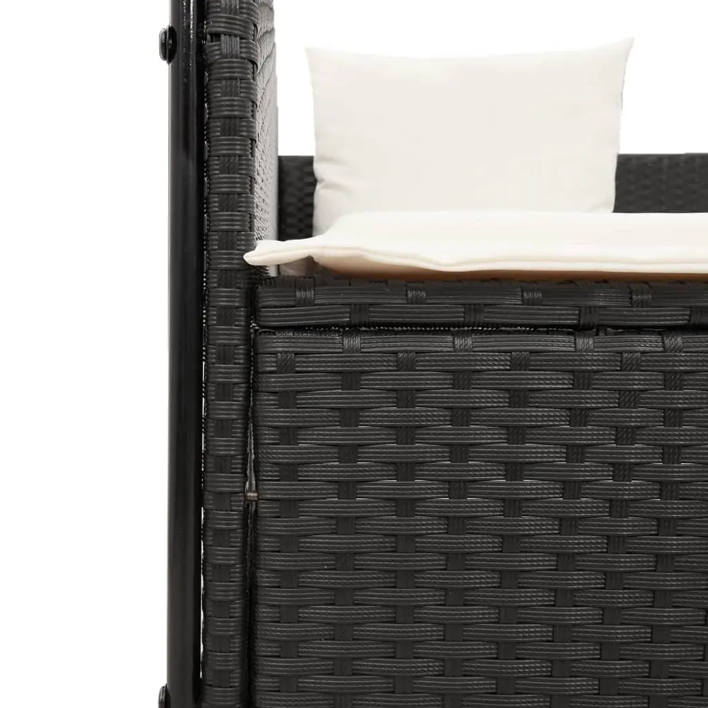 Double Sun Lounger Outdoor Garden Furniture Black Rattan with Roof and Curtains