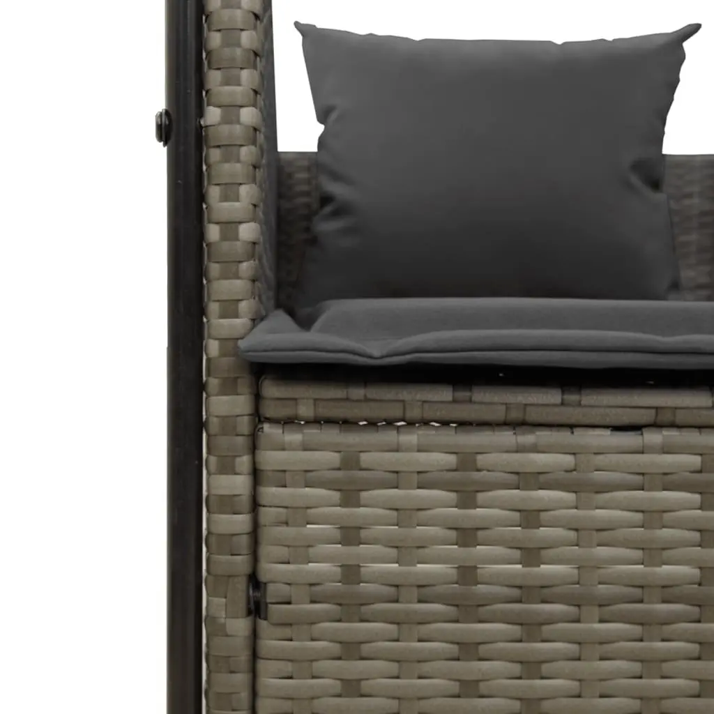 Double Sun Lounger Outdoor Garden Furniture Grey Poly Rattan with Roof Curtains