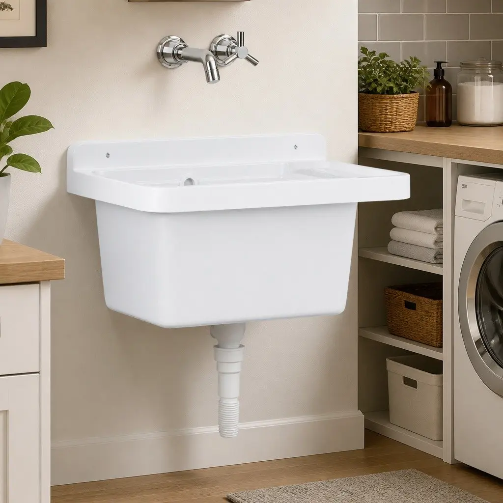 Wall Mounted Sink Washbasin White 50x35x24cm Resin Utility Kitchen Garden Basin