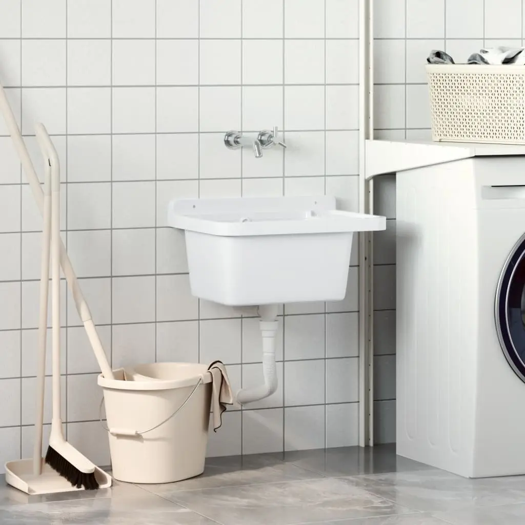 Wall Mounted Sink Washbasin White 50x35x24cm Resin Utility Kitchen Garden Basin