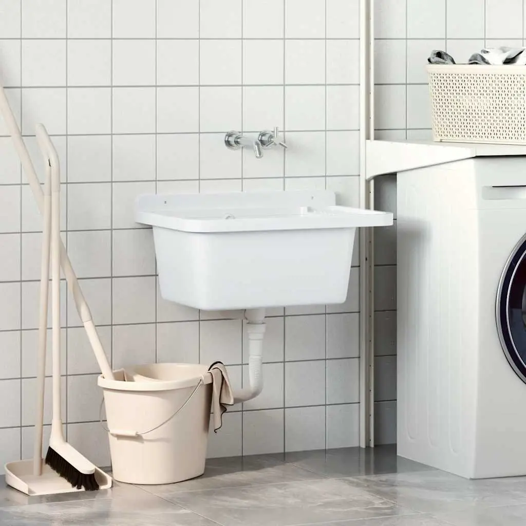 White Utility Sink with Soap Dish 60x40x28cm
