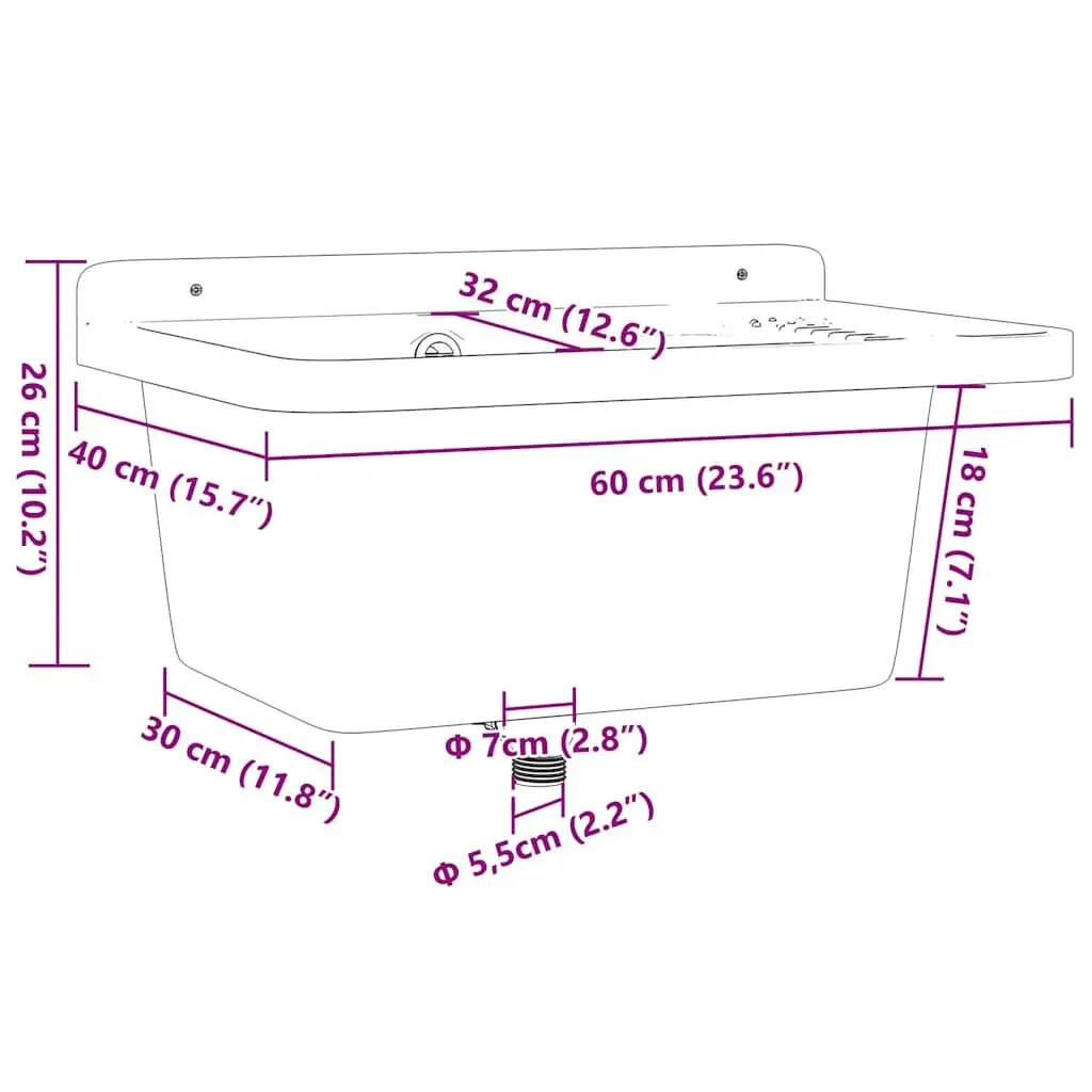 White Utility Sink with Soap Dish 60x40x28cm