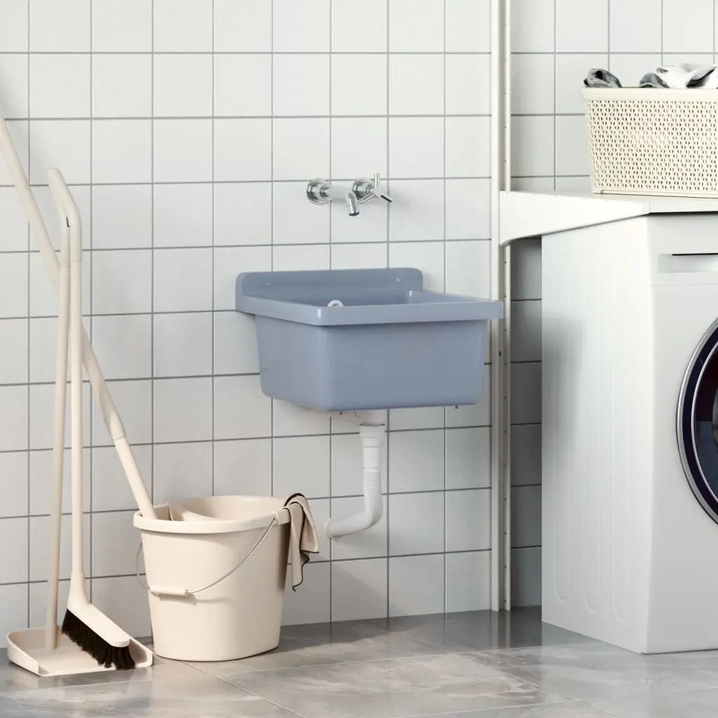 Wall Mounted Sink Basin 40x40x24cm Grey Resin Utility Kitchen Washbasin