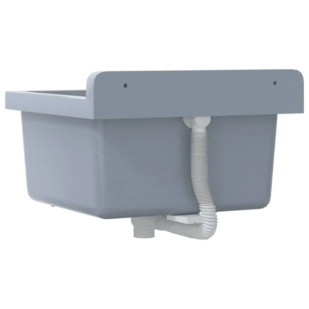 Wall Mounted Sink Basin 40x40x24cm Grey Resin Utility Kitchen Washbasin