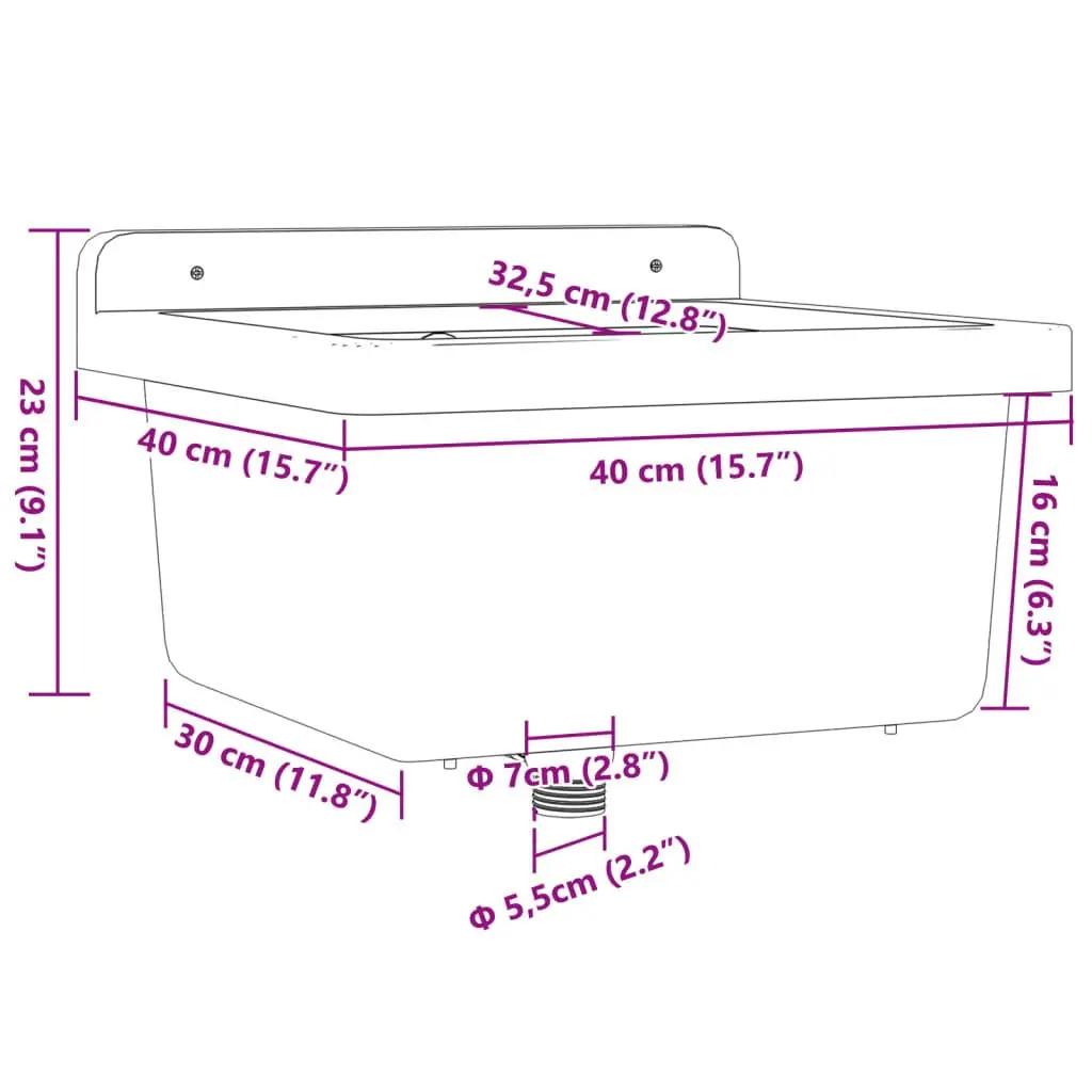 Wall Mounted Sink Basin 40x40x24cm Grey Resin Utility Kitchen Washbasin