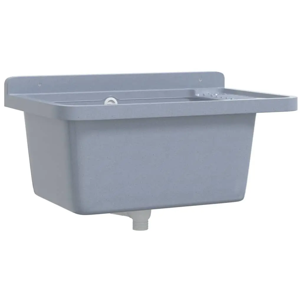 Grey Utility Sink Washbasin Wall Mounting Indoor Outdoor Garden Resin 60x40x28cm