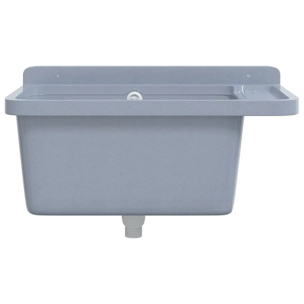 Grey Utility Sink Washbasin Wall Mounting Indoor Outdoor Garden Resin 60x40x28cm