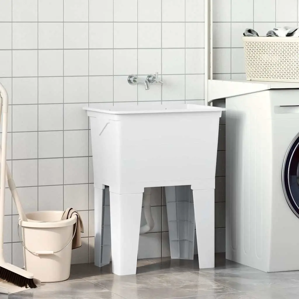 Laundry Tub White 59x41x75 cm Utility Sink Freestanding Basin Washboard