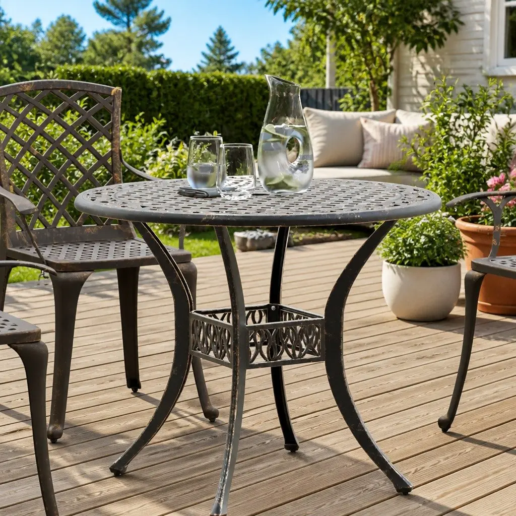 Garden Table Brown Round Outdoor Patio Furniture Ø90x75 cm