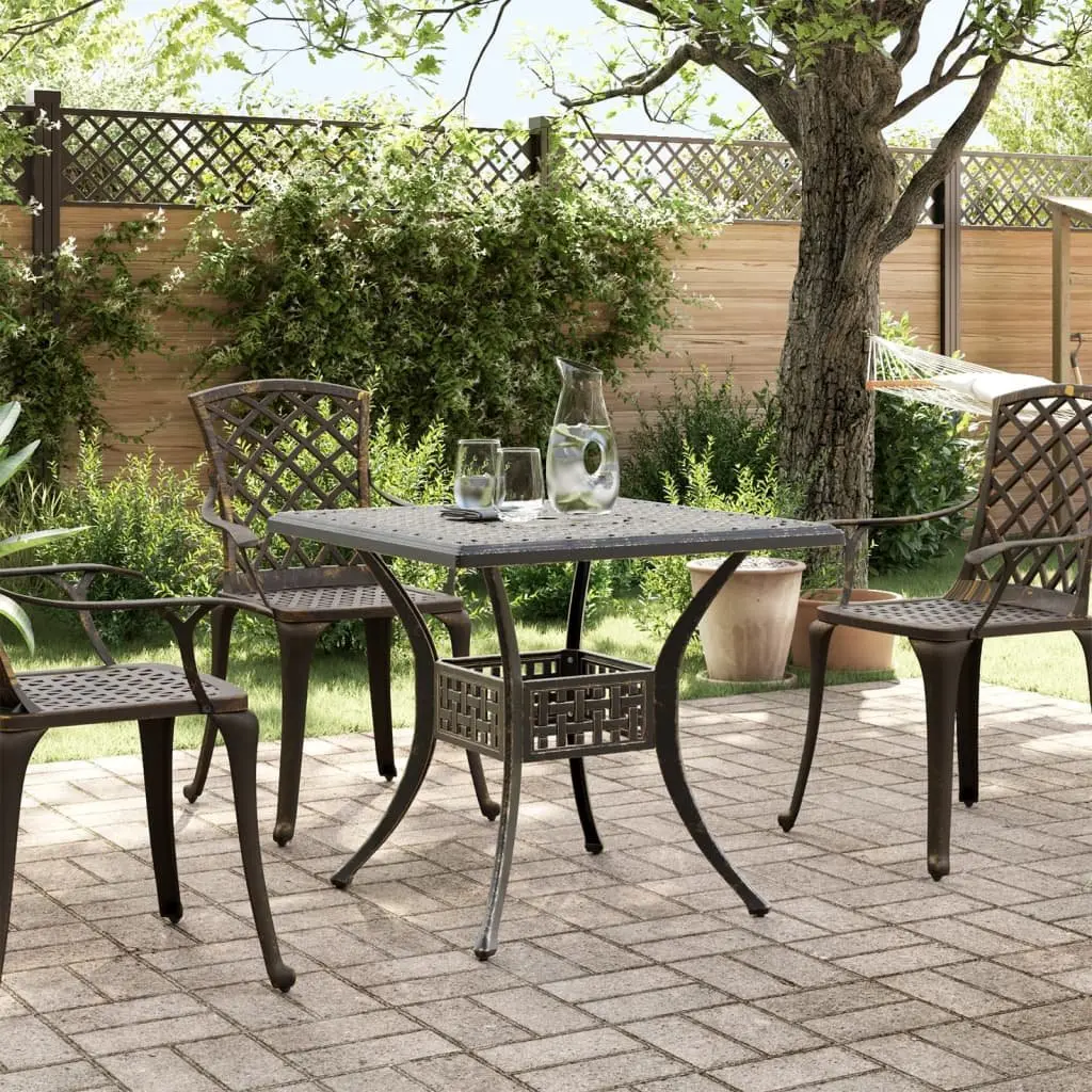 Garden Table 80x80x75cm Brown Cast Aluminium Outdoor Patio Furniture Umbrella