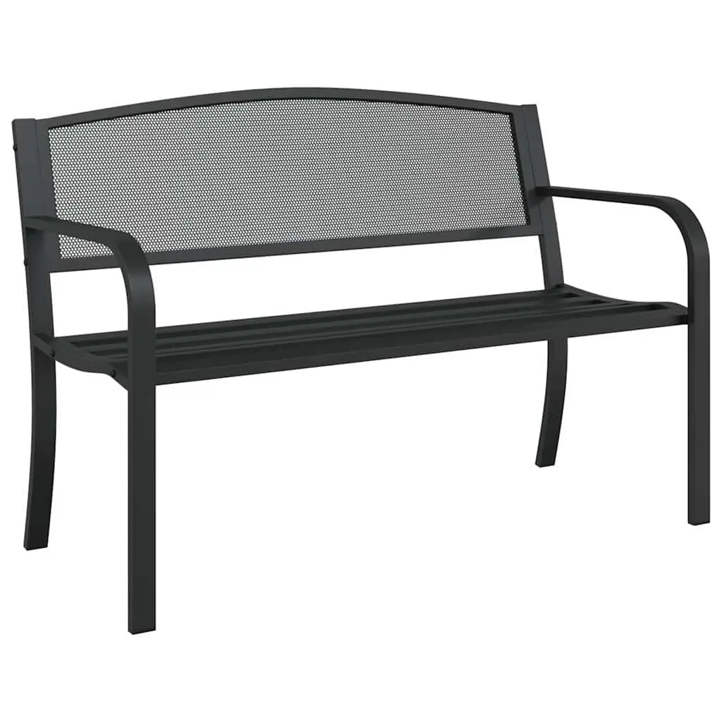 Garden Bench Outdoor Seating 119cm Black Steel Frame with Armrest Backrest