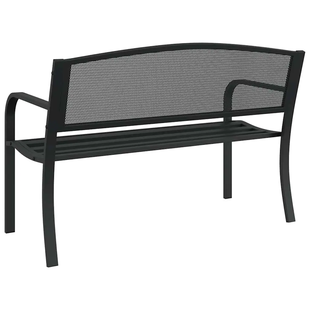 Garden Bench Outdoor Seating 119cm Black Steel Frame with Armrest Backrest