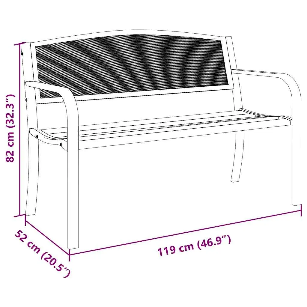 Garden Bench Outdoor Seating 119cm Black Steel Frame with Armrest Backrest