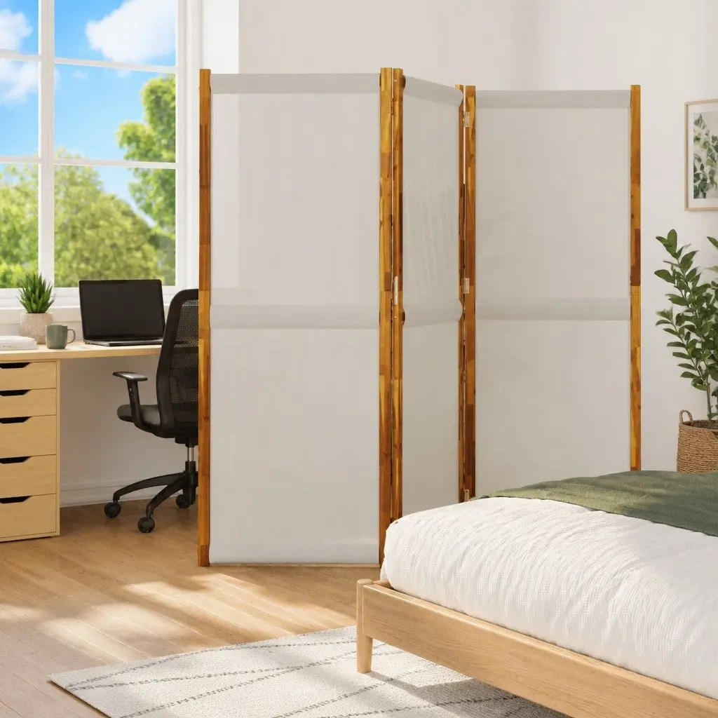 3-Panel Room Divider Privacy Screen 210x180 cm Grey Folding Partition Indoor