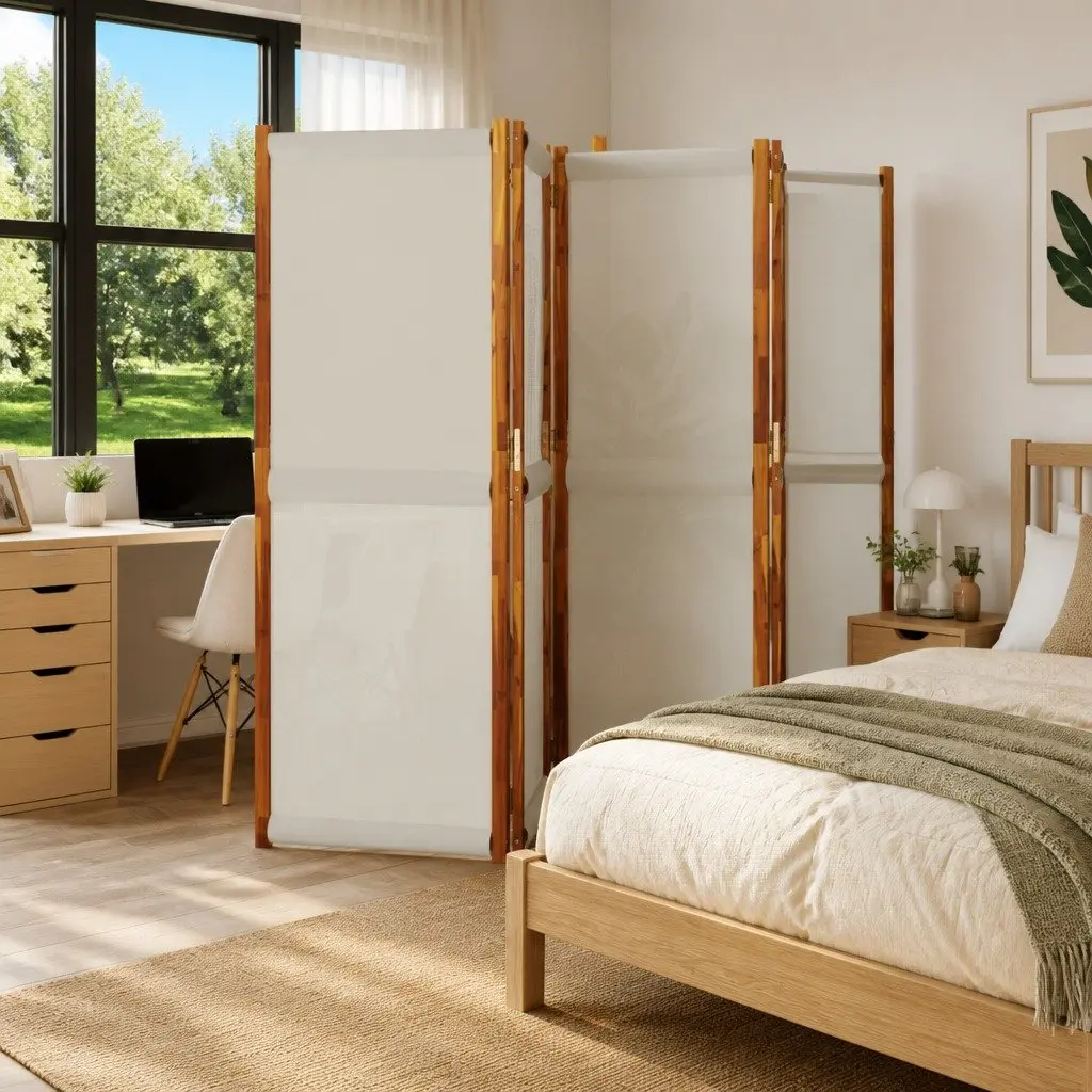 5-Panel Room Divider Privacy Screen 350 x 180 cm Grey Folding Indoor Outdoor Space Partition