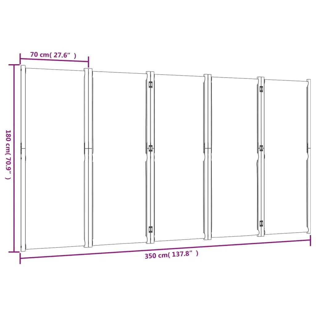 5-Panel Room Divider Privacy Screen 350 x 180 cm Grey Folding Indoor Outdoor Space Partition
