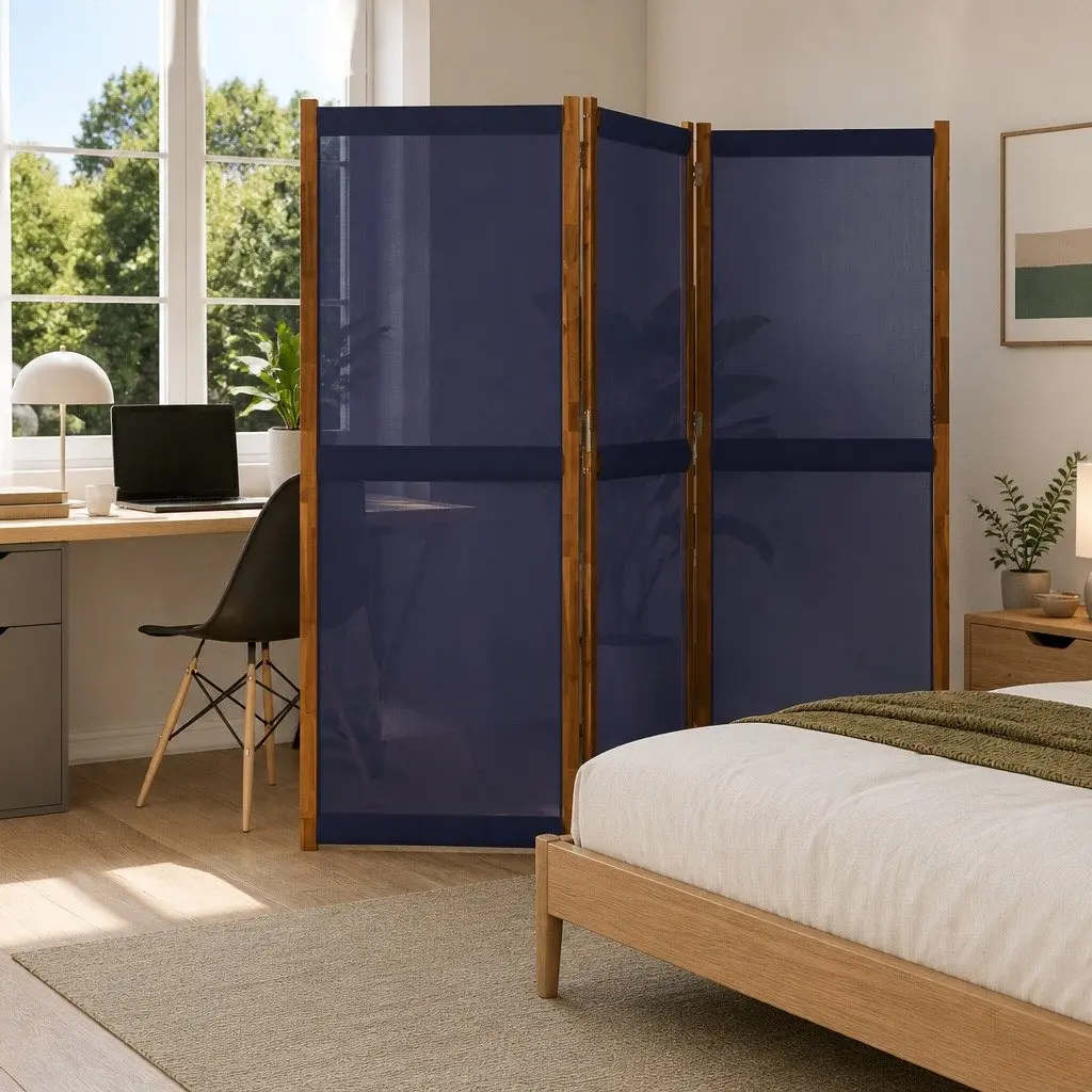 3-Panel Room Divider Privacy Screen 210 x 180 cm Blue Folding Indoor Outdoor Space Partition