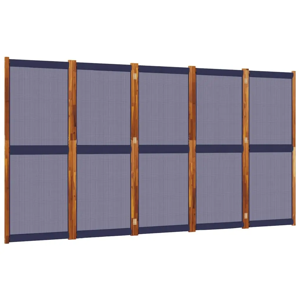 5-Panel Room Divider Screen Privacy Partition Folding Acacia Wood Blue