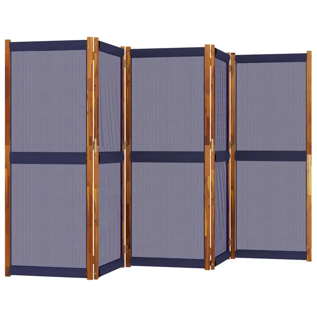 5-Panel Room Divider Screen Privacy Partition Folding Acacia Wood Blue