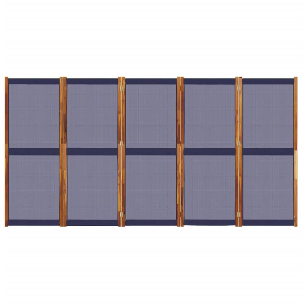 5-Panel Room Divider Screen Privacy Partition Folding Acacia Wood Blue