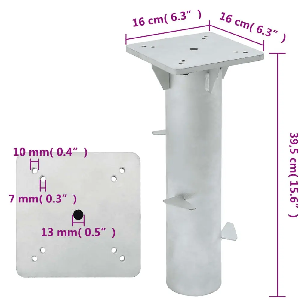 In-Ground Parasol Base Steel Outdoor Umbrella Stand 16x16x39.5cm Silver