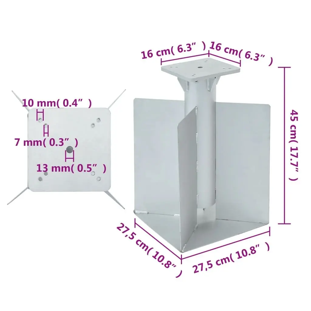 Metal Parasol Base Silver In-Ground Installation 27.5x27.5x45cm Outdoor Umbrella Stand
