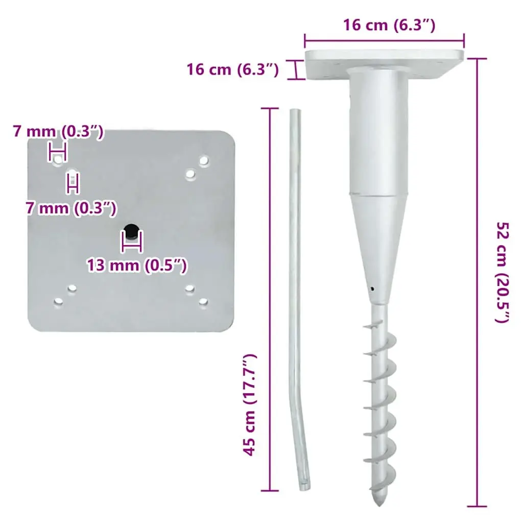 In-Ground Parasol Base Steel Outdoor Umbrella Anchor 16x16x52 cm Silver