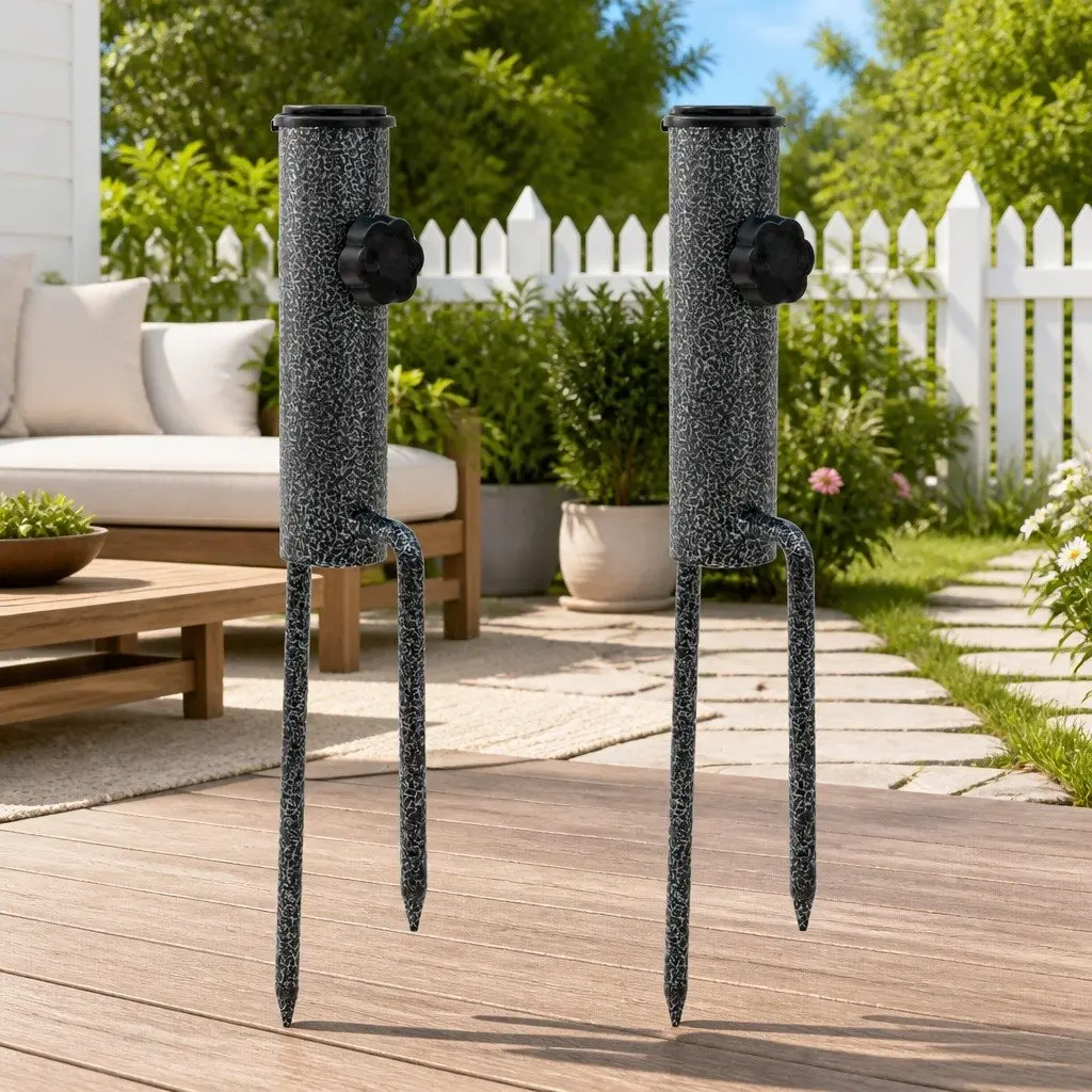 Parasol Stands Ground Insert Outdoor Umbrella Holder Base Galvanised Steel 9 x 35 cm 2 Piece