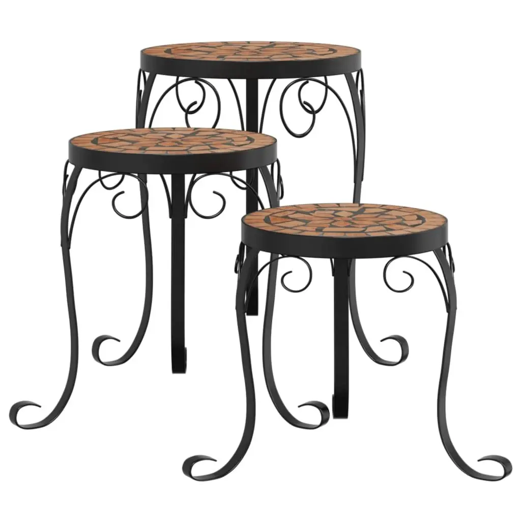 Plant Stands 3 pcs Terracotta Ceramic Mosaic Design Garden Patio Indoor Outdoor