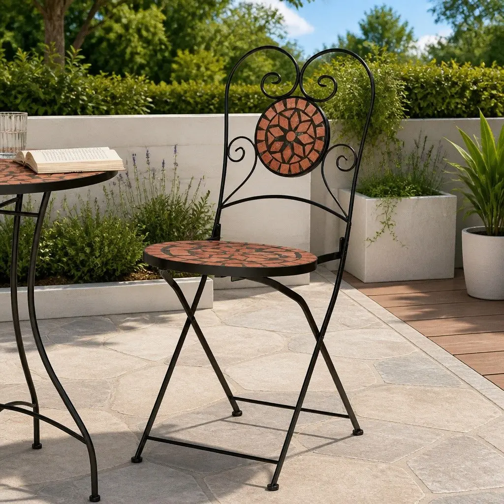 Bistro Chairs Foldable Garden Patio Seating 2 pcs Orange Ceramic Mosaic