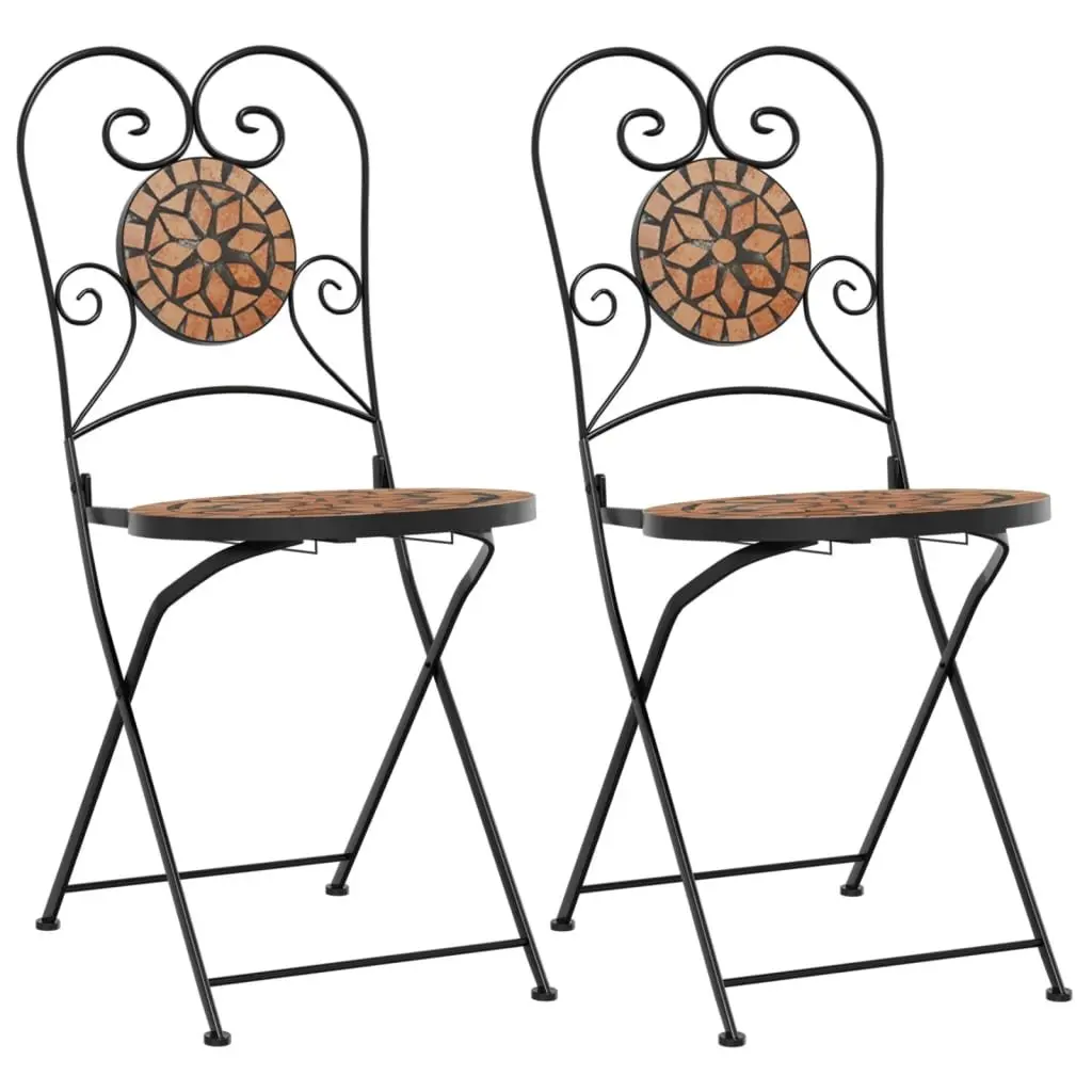 Bistro Chairs Foldable Garden Patio Seating 2 pcs Orange Ceramic Mosaic