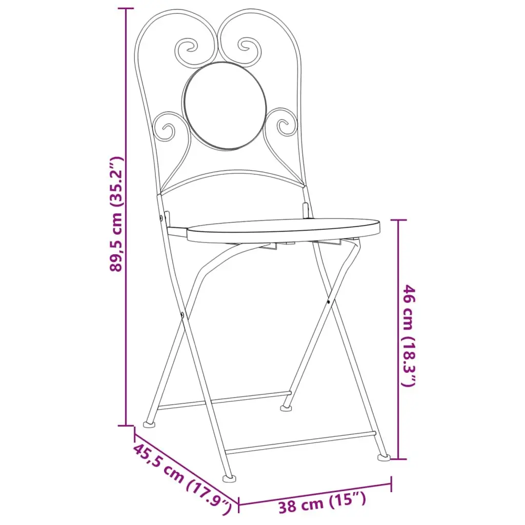 Bistro Chairs Foldable Garden Patio Seating 2 pcs Orange Ceramic Mosaic