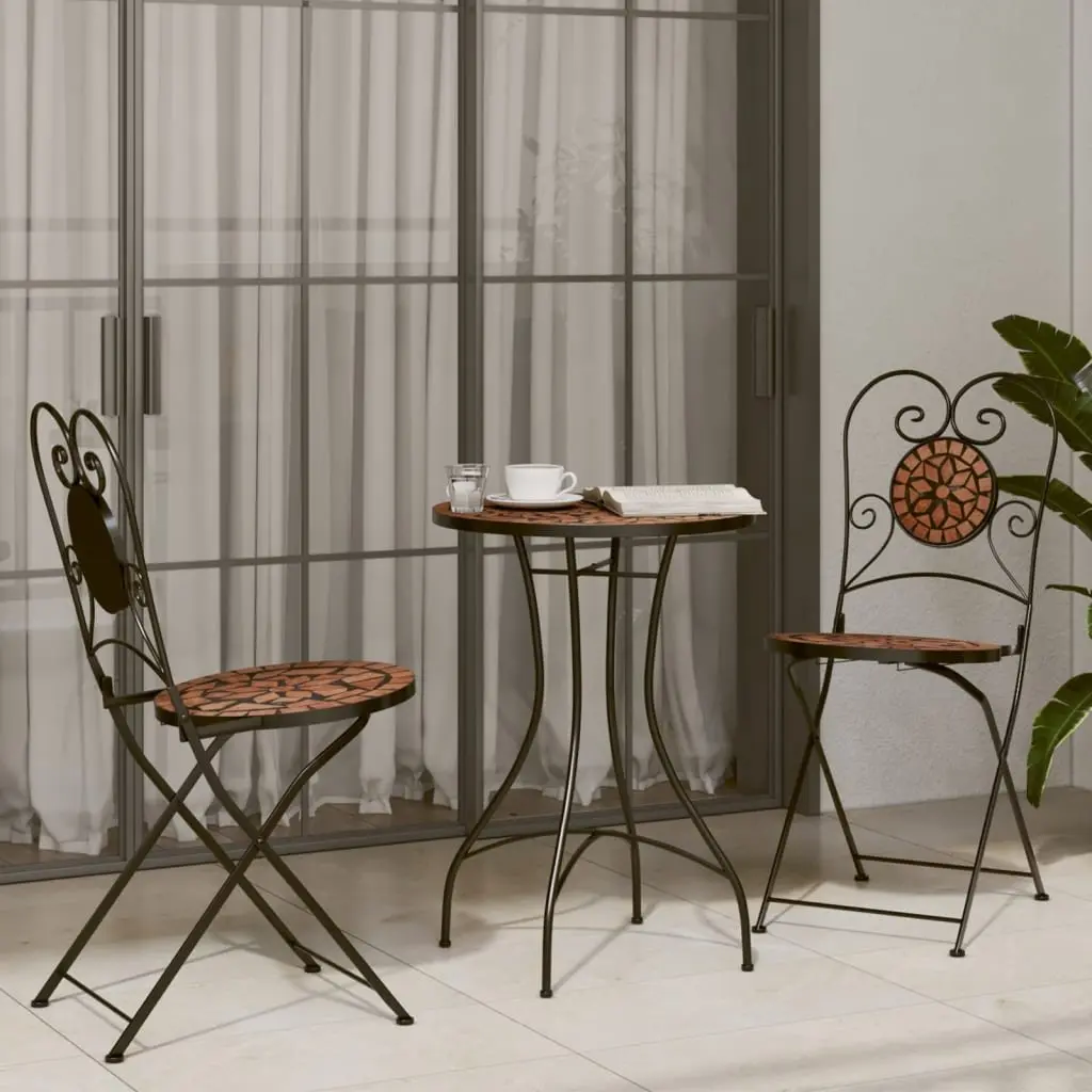 Bistro Chairs Foldable Garden Patio Seating 2 pcs Orange Ceramic Mosaic