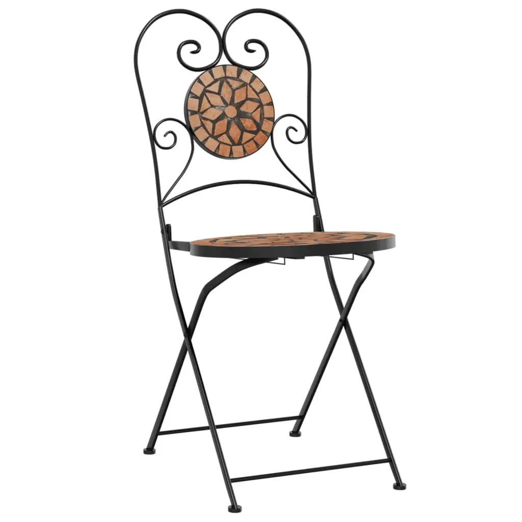 Bistro Chairs Foldable Garden Patio Seating 2 pcs Orange Ceramic Mosaic