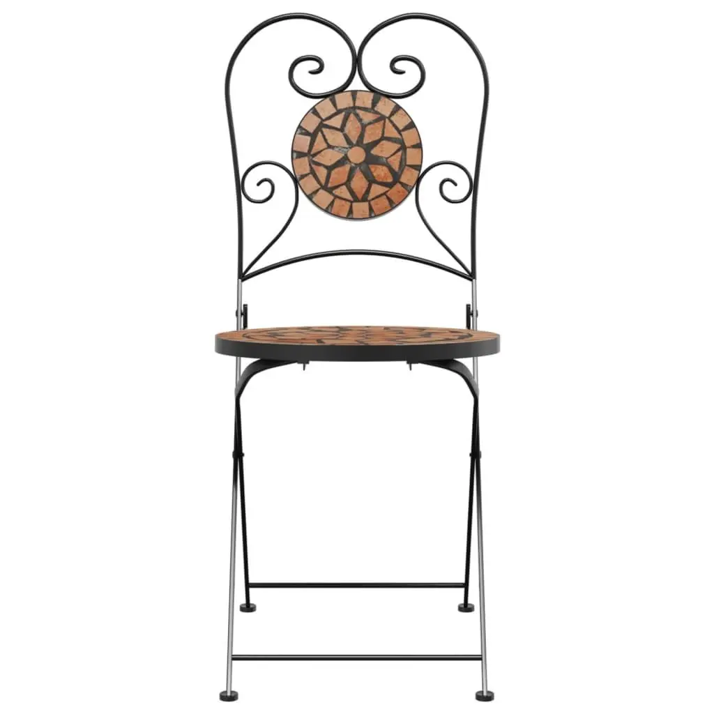 Bistro Chairs Foldable Garden Patio Seating 2 pcs Orange Ceramic Mosaic
