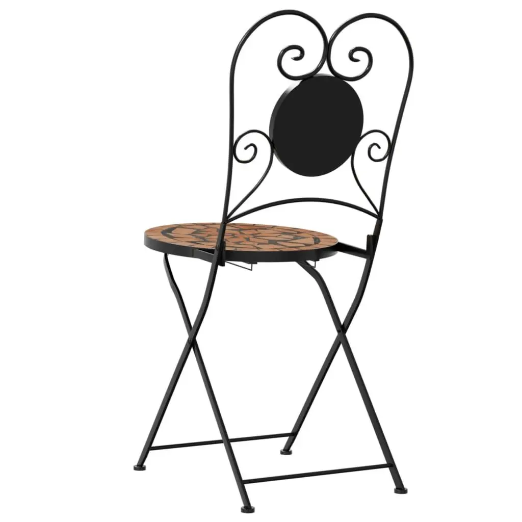 Bistro Chairs Foldable Garden Patio Seating 2 pcs Orange Ceramic Mosaic
