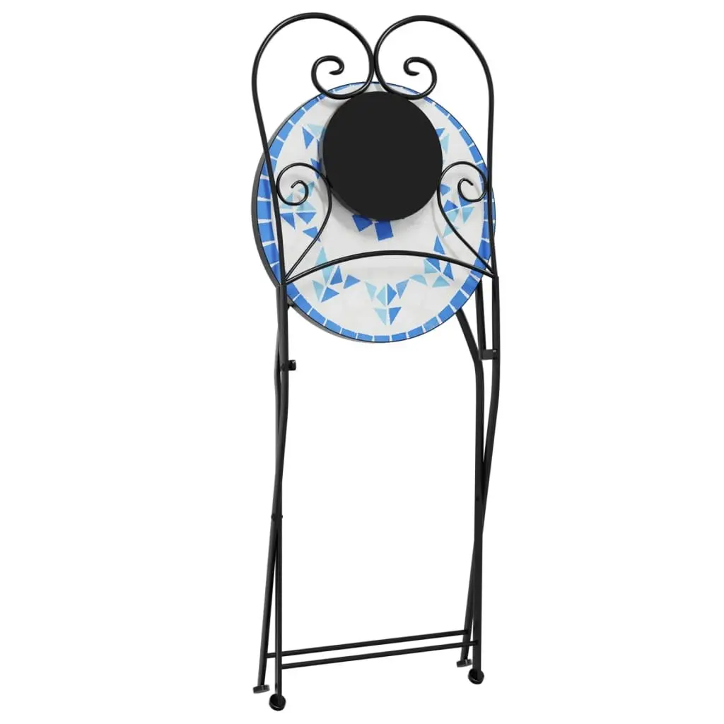Outdoor Bistro Chairs Foldable 2 pcs Mosaic Design Garden Patio Seating Blue