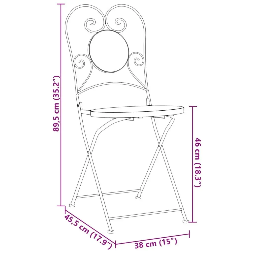 Outdoor Bistro Chairs Foldable 2 pcs Mosaic Design Garden Patio Seating Blue