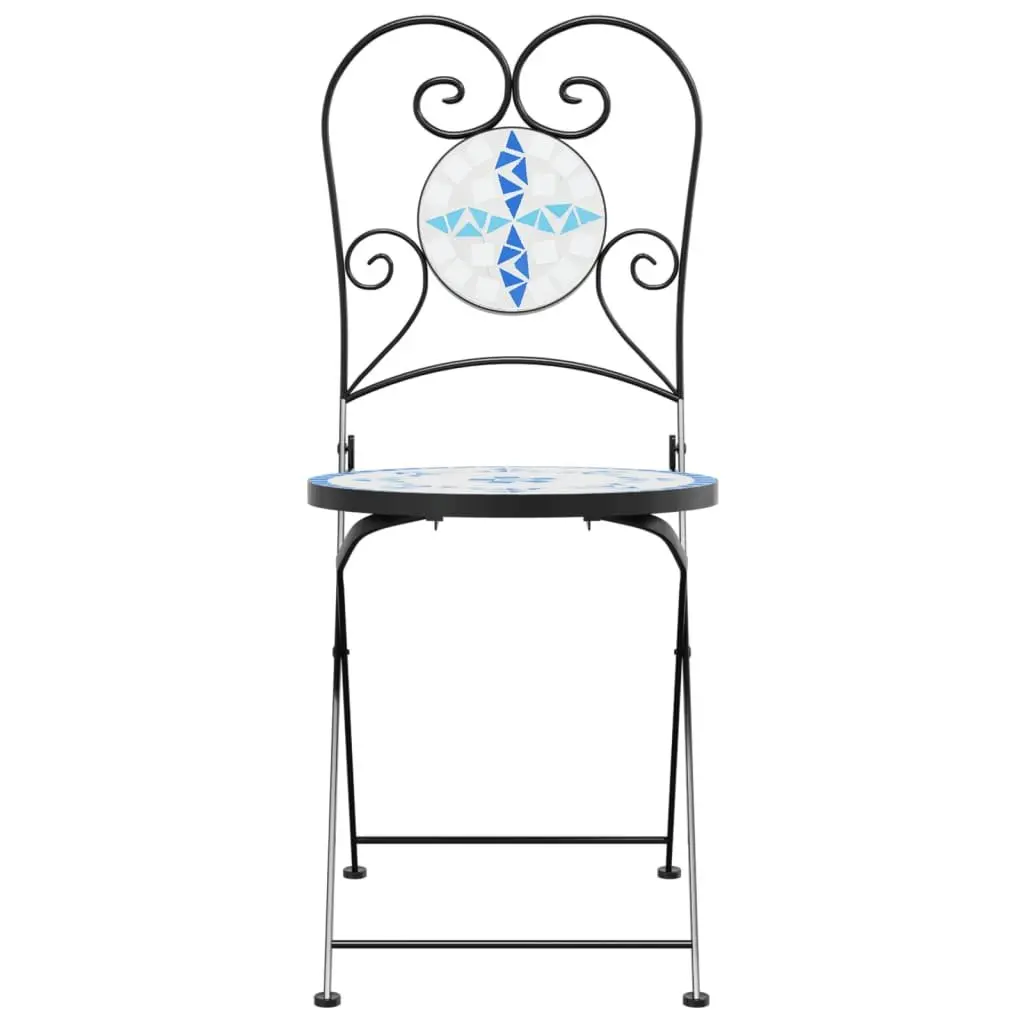 Outdoor Bistro Chairs Foldable 2 pcs Mosaic Design Garden Patio Seating Blue