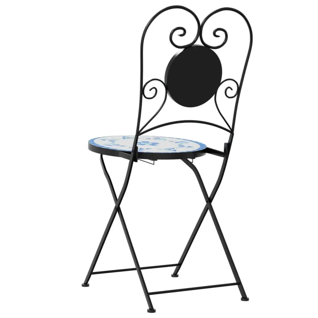 Outdoor Bistro Chairs Foldable 2 pcs Mosaic Design Garden Patio Seating Blue