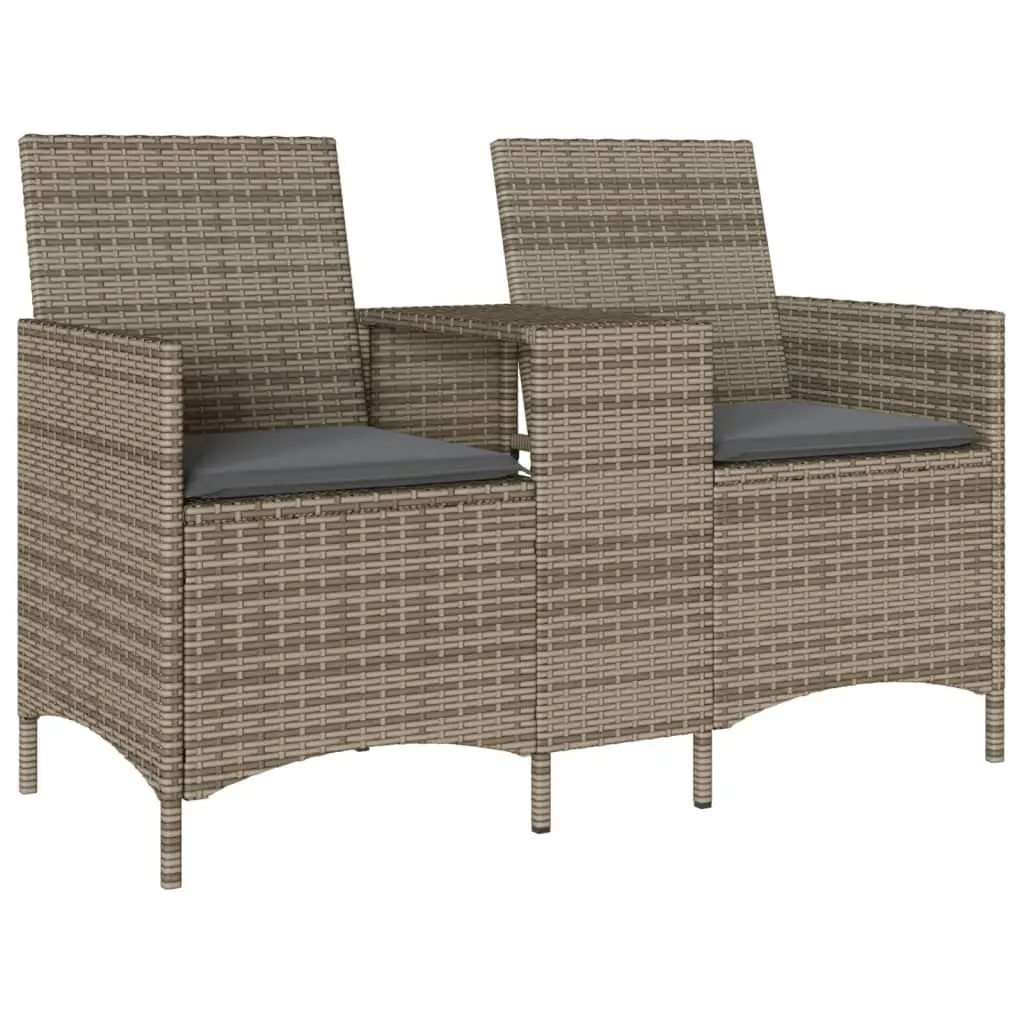 Garden Sofa 2-Seater Outdoor Poly Rattan Patio Couch with Table and Cushions Grey