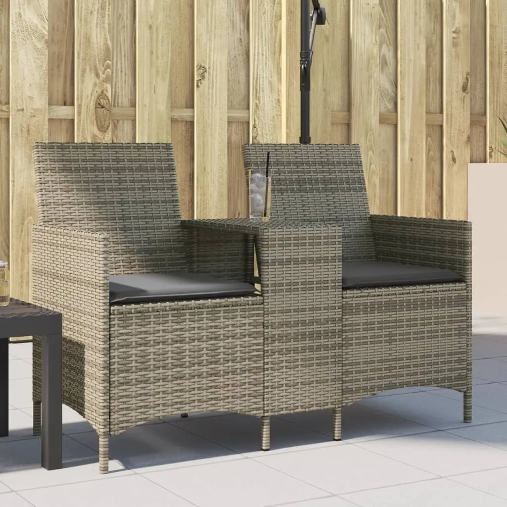 Garden Sofa 2-Seater Outdoor Poly Rattan Patio Couch with Table and Cushions Grey